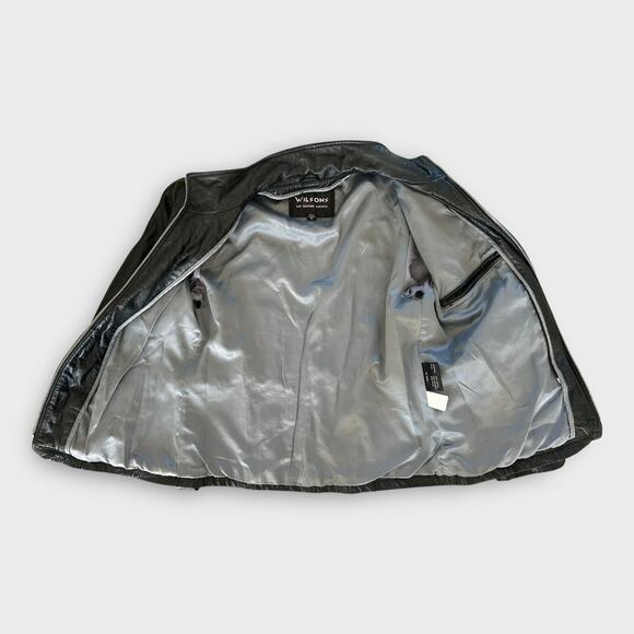 Vintage Wilsons Belted Leather Jacket Black Tie Waist Women's size Medium Edgy - Picture 4 of 14